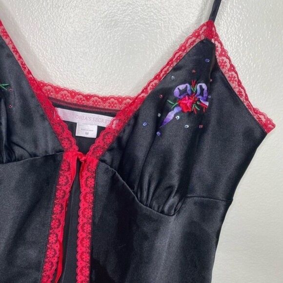 Vintage Victoria’s Secret Y2k 2000s Black Slip Dress Lingerie Embroidered floral - Picture 3 of 10
